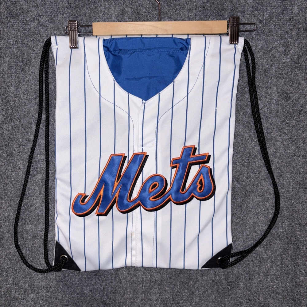 SUPER RARE VTG New York Mets Pinstripe STITCHED Draw String Backpack Bag